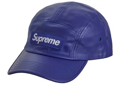 Pre-owned Supreme Leather Camp Cap (ss21) In Royal In Blue