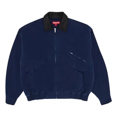 Pre-owned Supreme Leather Collar Utility Jacket 'navy' In Blue