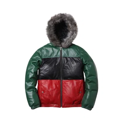 Pre-owned Supreme Leather Down Jacket 'green' | Multi-color | Men's Size S