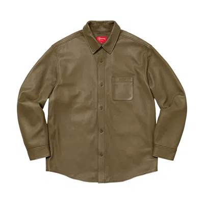 Pre-owned Supreme Leather Shirt 'olive' | Green | Men's Size M