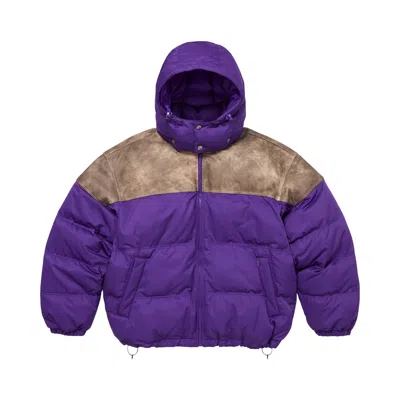Pre-owned Supreme Leather Yoke Puffer Jacket 'purple' | Men's Size M