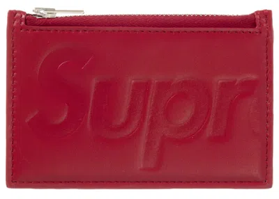 Pre-owned Supreme Leather Zip Card Holder In Red
