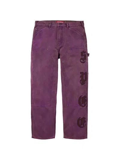 Supreme Leather-appliqué Painter Trousers In Purple