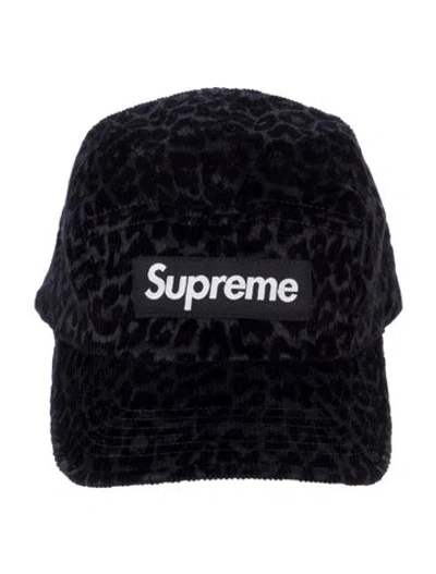 Pre-owned Supreme Leopard Corduroy Camp Cap In Black
