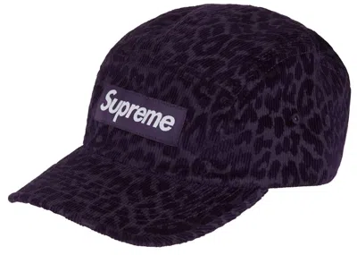 Pre-owned Supreme Leopard Corduroy Camp Cap In Purple