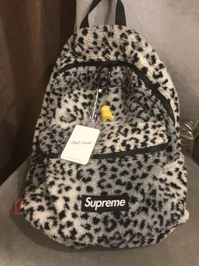 Pre-owned Supreme Leopard Fleece Backpack Bag White Black In Gray