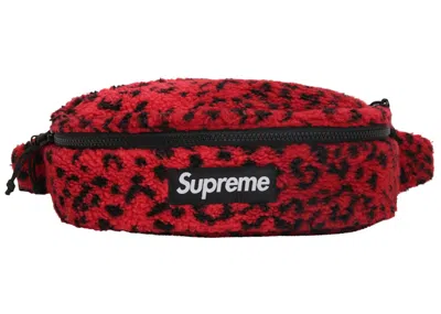 Pre-owned Supreme Leopard Fleece Waist Bag In Red