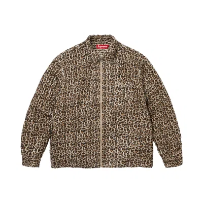 Pre-owned Supreme Leopard Frayed Zip Up Shirt 'tan' | Men's Size M