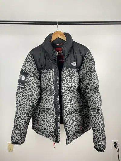 Pre-owned Supreme Leopard Print Nuptse Jacket In Grey