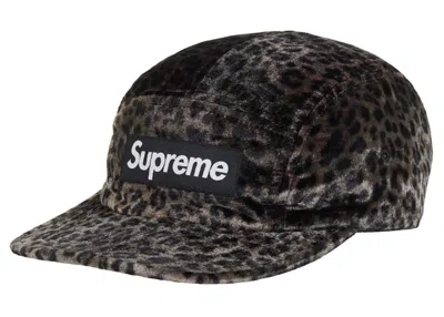 Pre-owned Supreme Leopard Velvet Camp Cap In Black
