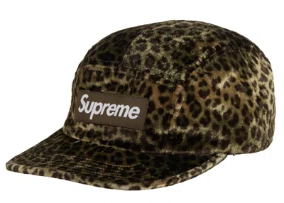 Pre-owned Supreme Leopard Velvet Camp Cap In Olive