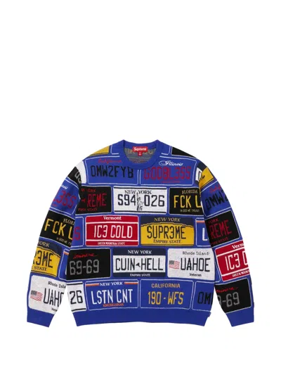 Supreme License-plate-print Sweater In Blue