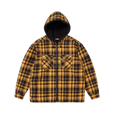 Pre-owned Supreme Lined Zip Up Hooded Flannel Shirt 'yellow' | Men's Size Xl