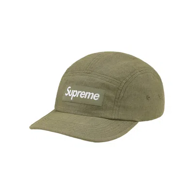 Pre-owned Supreme Linen Camp Cap 'olive' In Green