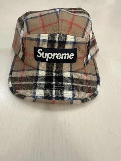 Pre-owned Supreme Lochcarron Camp Cap Tan Plaid Box Logo Hat Fw24 Used