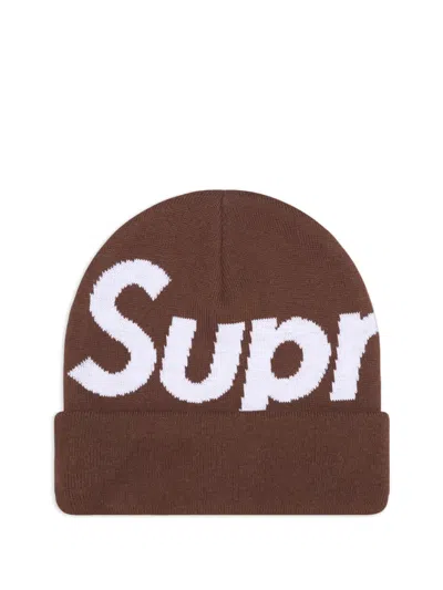 Supreme Logo Beanie Hat In Brown