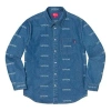Supreme Logo Denim Shirt 'teal White' In Blue