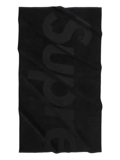 Supreme Logo-jacquard Beach Towel In Black