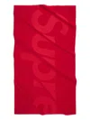 Supreme Logo-jacquard Beach Towel In Red