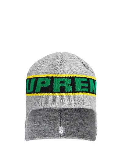 Supreme Logo-jacquard Ear-flap Beanie In Multi