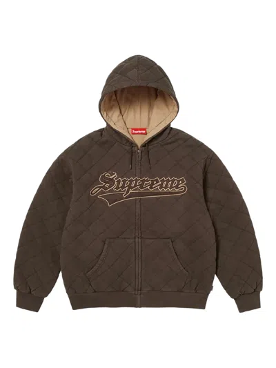 Supreme Logo-patch Quilted-pattern Bomber Jacket In Brown