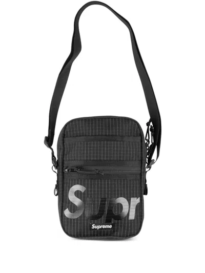 Supreme Logo-print Grid-pattern Shoulder Bag In Black