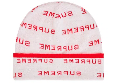 Pre-owned Supreme Logo Repeat Beanie In White