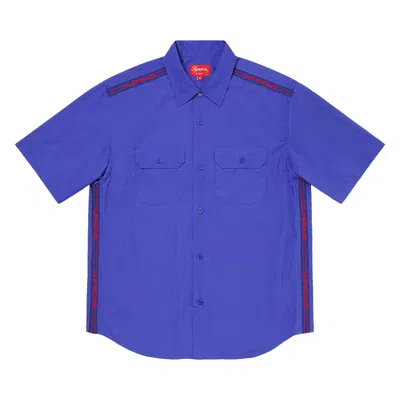 Pre-owned Supreme Logo Rib Short-sleeve Work Shirt 'dusty Royal' | Blue | Men's Size L