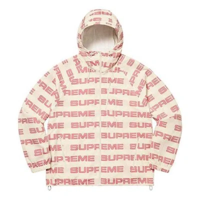Supreme Logo Ripstop Hooded Track Jacket 'white Pink' In Neutral
