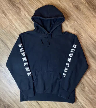 Pre-owned Supreme Logo Sleeve Hooded Sweatshirt In Black