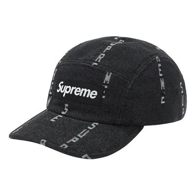 Supreme Logo Stripe Jacquard Denim Camp Cap 'black White'
