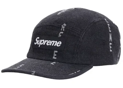 Pre-owned Supreme Logo Stripe Jacquard Denim Camp Cap In Black