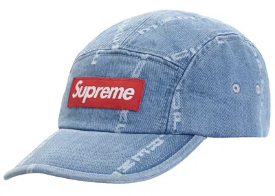 Pre-owned Supreme Logo Stripe Jacquard Denim Camp Cap In Blue
