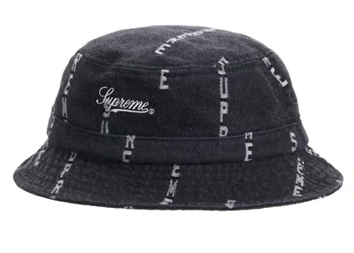 Pre-owned Supreme Logo Stripe Jacquard Denim Crusher Hat In Black