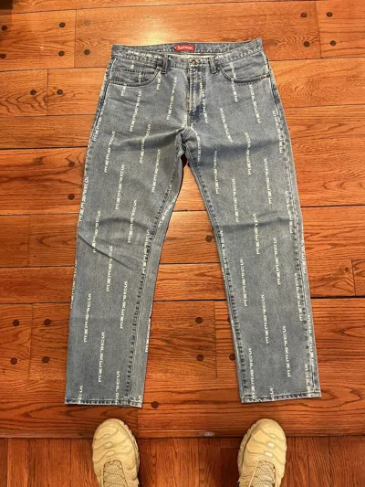 Pre-owned Supreme Logo Stripe Jacquard Regular Jeans Pants 34 Blue
