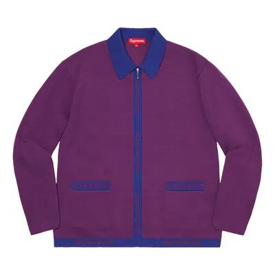 Pre-owned Supreme Logo Trim Zip Up Cardigan 'purple'