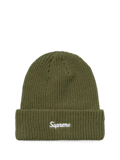 Supreme Logo-embroidered Beanie Hat In Green