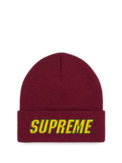Supreme Logo-embroidery Beanie Hat In Red