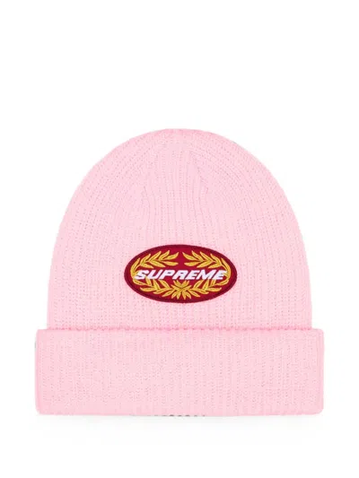 Supreme Logo-patch Beanie Hat In Pink
