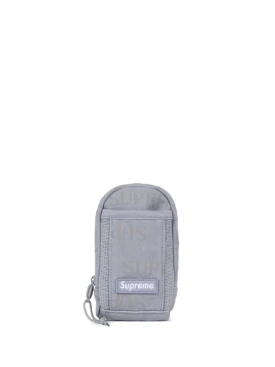 Supreme Logo-print Zip-around Neck Pouch In Gray