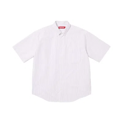Pre-owned Supreme Loose Fit Oxford Short-sleeve Shirt 'stripe' | White | Men's Size L