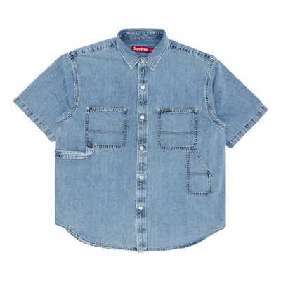 Pre-owned Supreme Loose Fit Short-sleeve Denim Painter Shirt 'washed Indigo' | Blue | Men's Size Xl