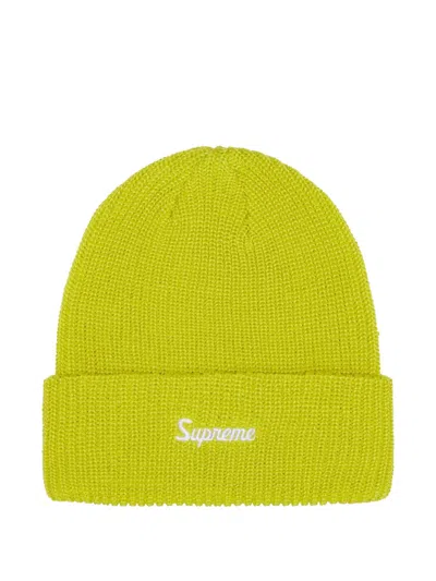 Supreme Loose-gauge Logo Beanie Hat In Green