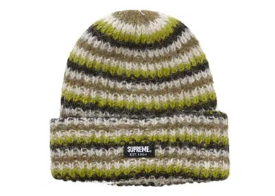 Pre-owned Supreme Loose Stripe Beanie In Olive In Green