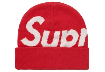 Supreme Big Logo Beanie Hat In Red