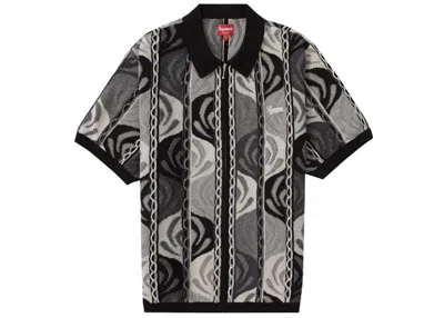 Pre-owned Supreme Men's  Abstract Textured Zip Up Polo In Black