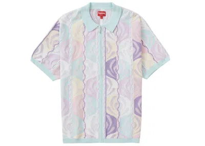 Pre-owned Supreme Men's  Abstract Textured Zip Up Polo In Pale Blue