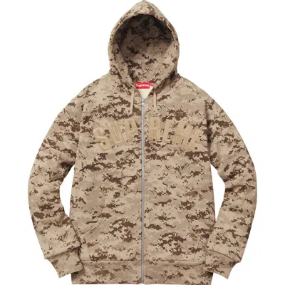 Pre-owned Supreme Men's  Arc Logo Thermal Zip Up Sweatshirt In Tan Digi Camo In Brown