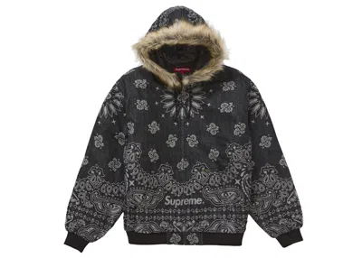 Pre-owned Supreme Men's  Bandana Jacquard Denim Hooded Work Jacket In Black