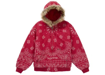 Pre-owned Supreme Men's  Bandana Jacquard Denim Hooded Work Jacket In Red